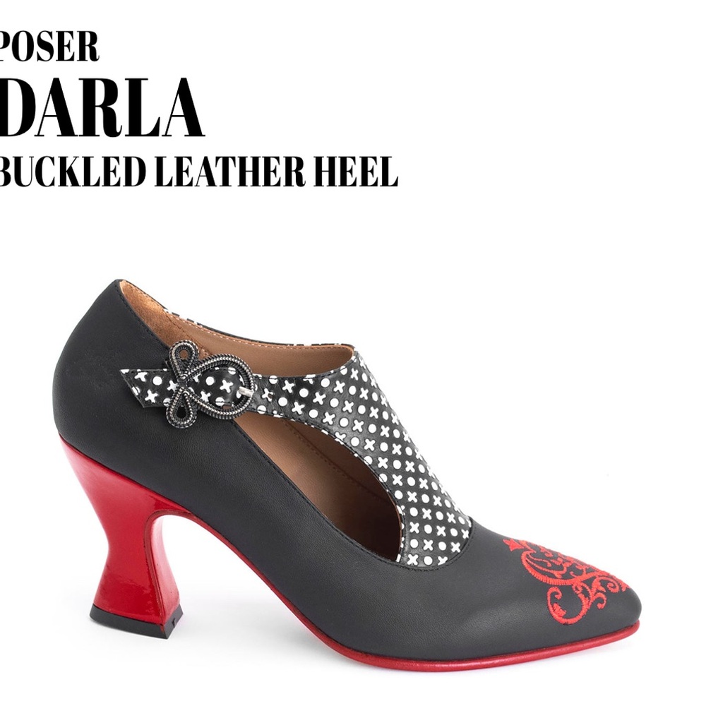 John Fluevog Darla Black and Red Heels with Heart Design. Sz8. - Picture 8 of 9